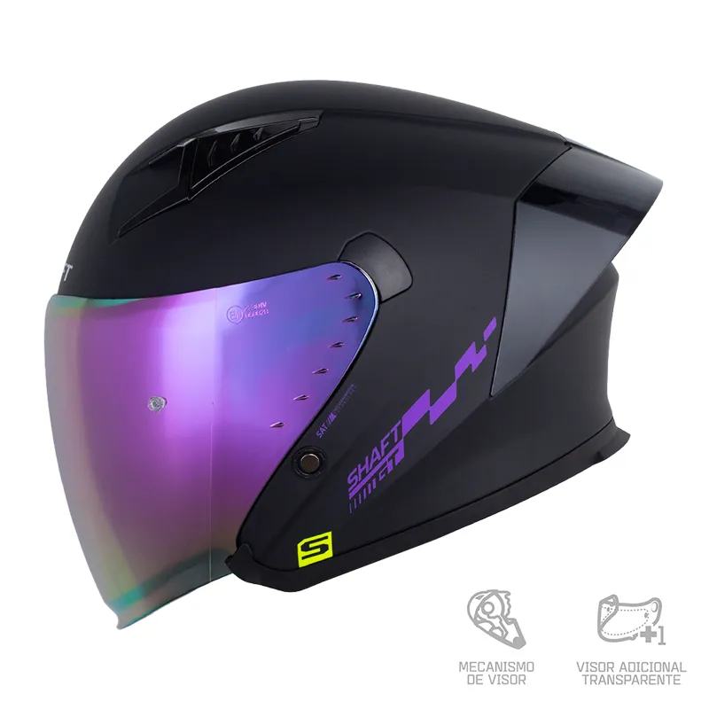 Casco Shaft 226 GT Negro Mate Morado Visor Revo Morado