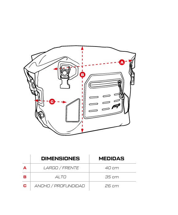 Tabla de medidas de Maleta Drybag S30 Verde