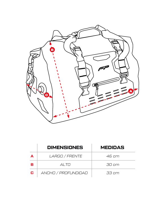 Tabla de medidas de Maleta Dry Bag M35 Negro